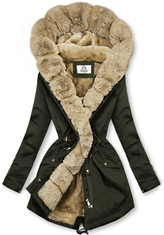 Khaki parka s kožušinovým lemom