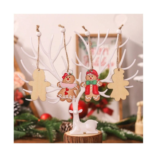 Sada 12 drevených ozdôb na stromček, vianočné medovníčky