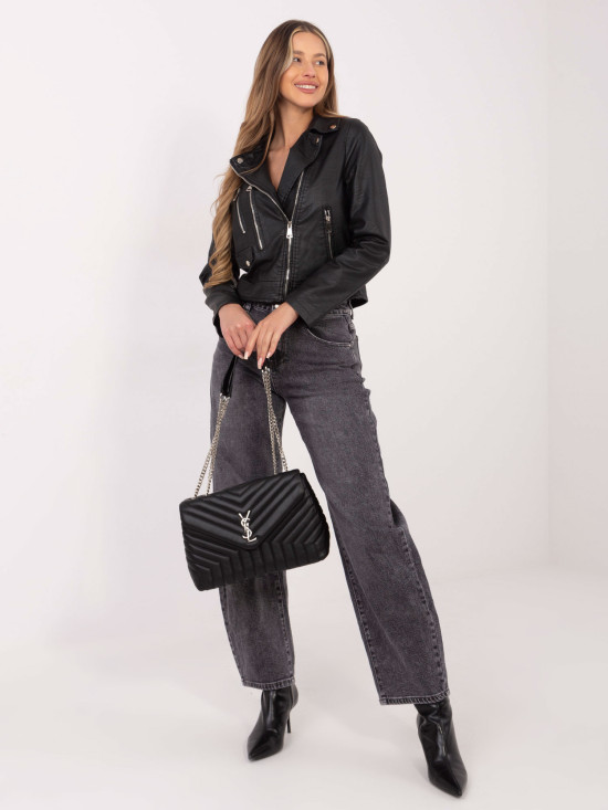 Čierna dámska koženková bunda