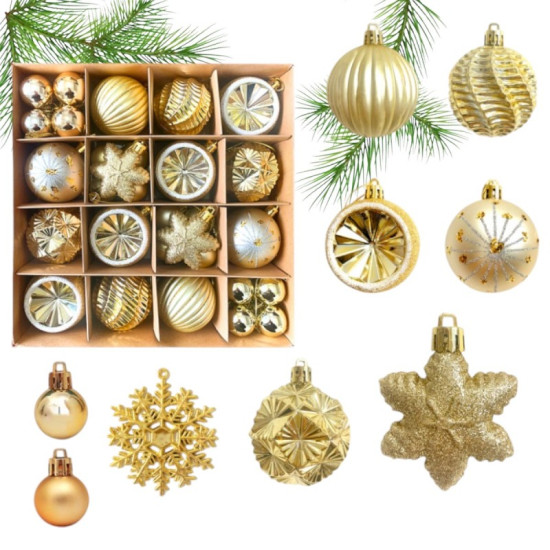 Sada zlatých nerozbitných ozdôb 40 ks