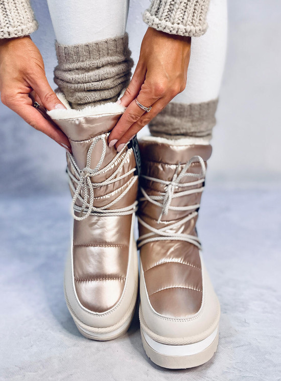 Zimné snehule so šnurovaním béžové