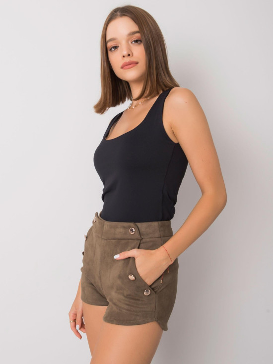 Khaki šortky z imitácie semišu