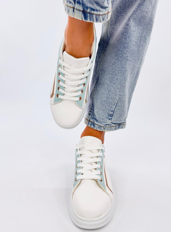 Biele tenisky s pruhom babyblue/hnedá