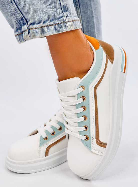 Biele tenisky s pruhom babyblue/hnedá