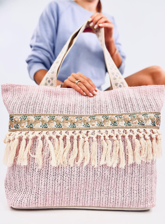 Ružová veľká plážová taška BOHO