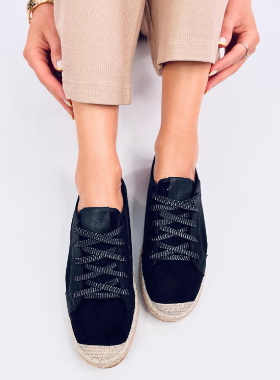 Čierne semišové espadrilky na šnurovanie