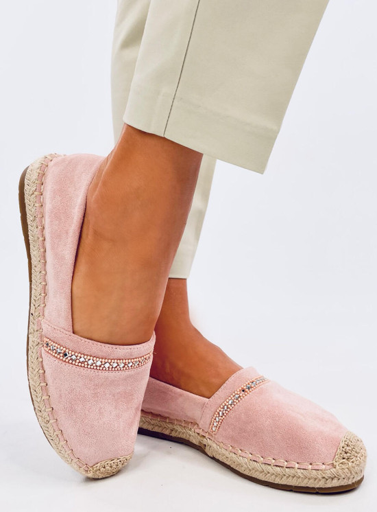 Svetloružové semišové espadrilky s kamienkami