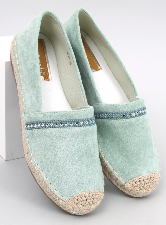 Pistáciové semišové espadrilky s kamienkami