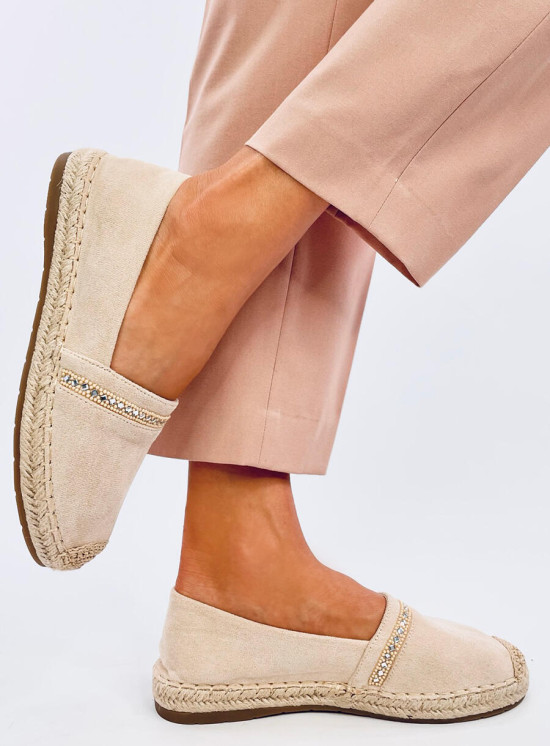 Béžové semišové espadrilky s kamienkami