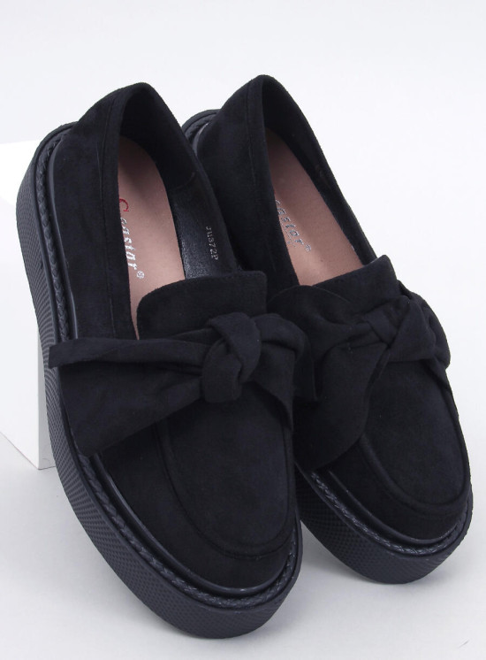 Čierne semišové mokasíny na platforme s mašľou