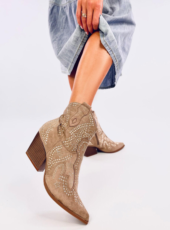 Členkové čižmy s kamienkami SARA svetlohnedé