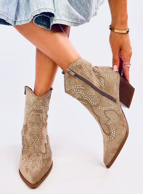 Členkové čižmy s kamienkami SARA svetlohnedé