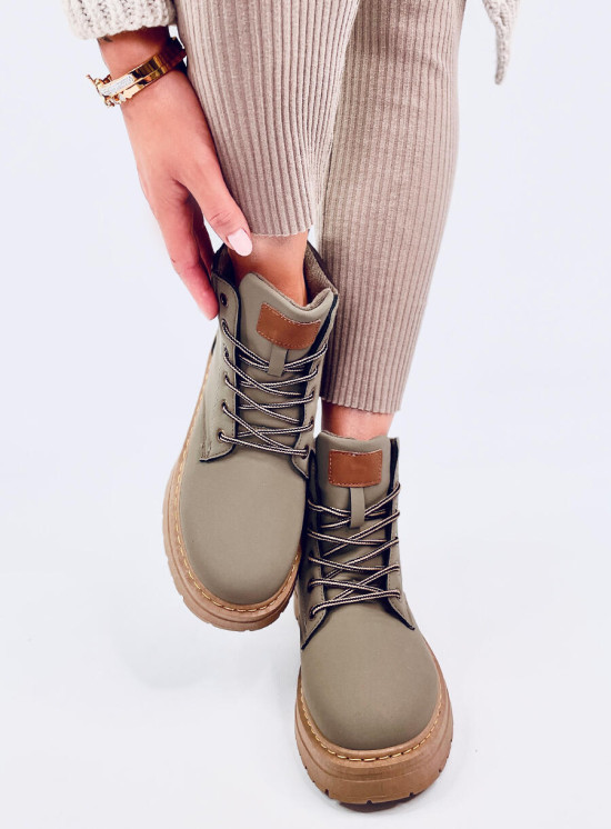 Šnurovacie členkové čižmy khaki
