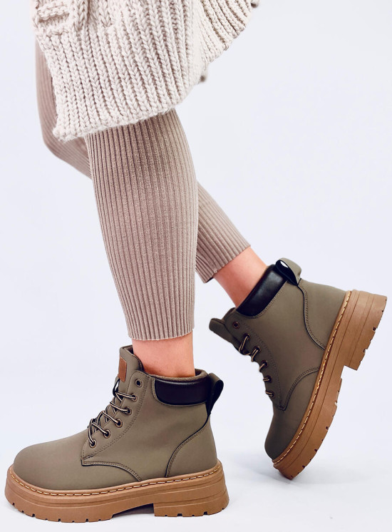Šnurovacie členkové čižmy khaki