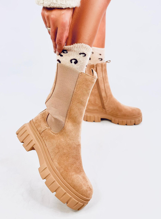 Semišové čižmy s elastickou manžetou camel