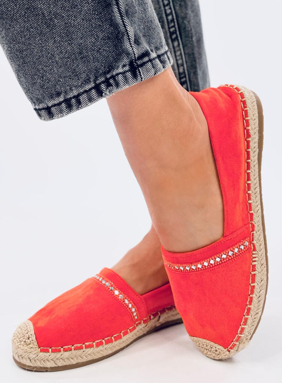 Oranžové semišové espadrilky s kamienkami