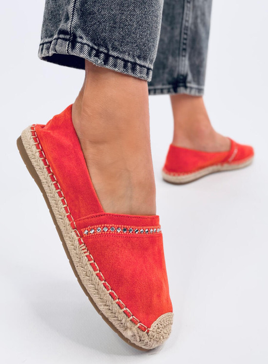 Oranžové semišové espadrilky s kamienkami