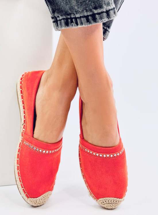 Oranžové semišové espadrilky s kamienkami