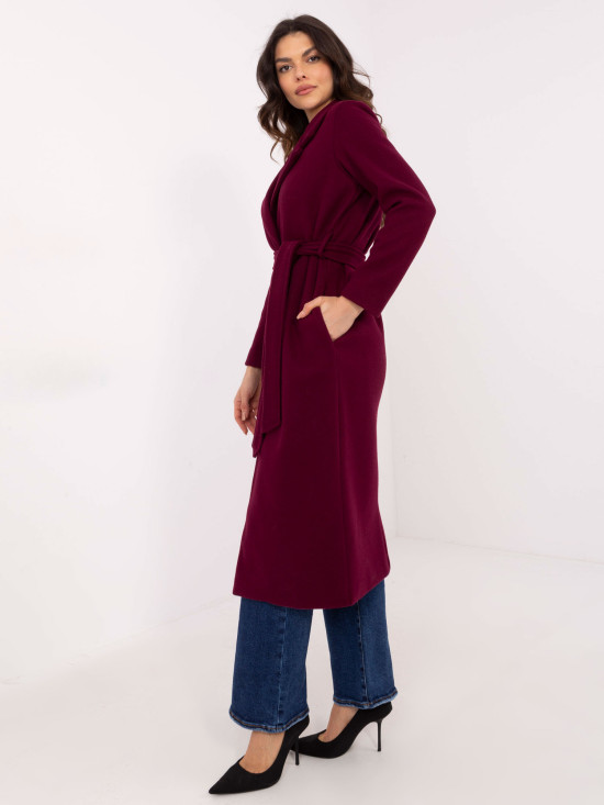 Elegantný prechodný kabát v bordovej farbe