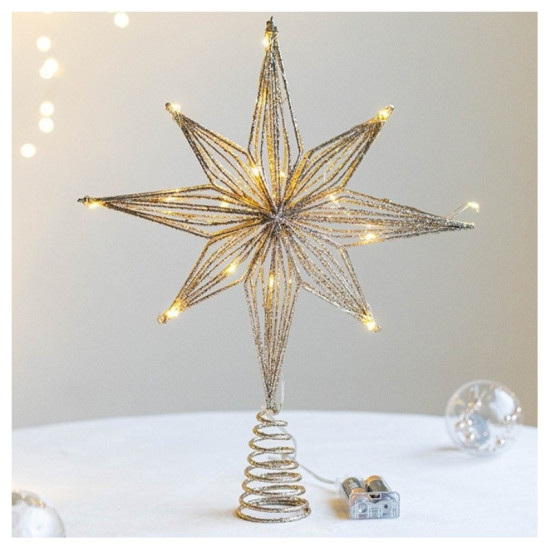 Zlatá LED ozdoba na stromček hviezda