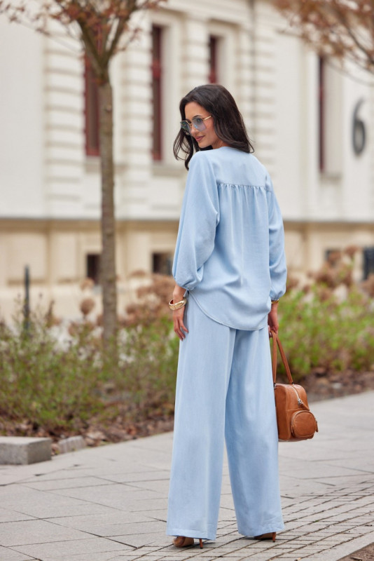 Svetlomodré široké nohavice z tkaniny Tencel