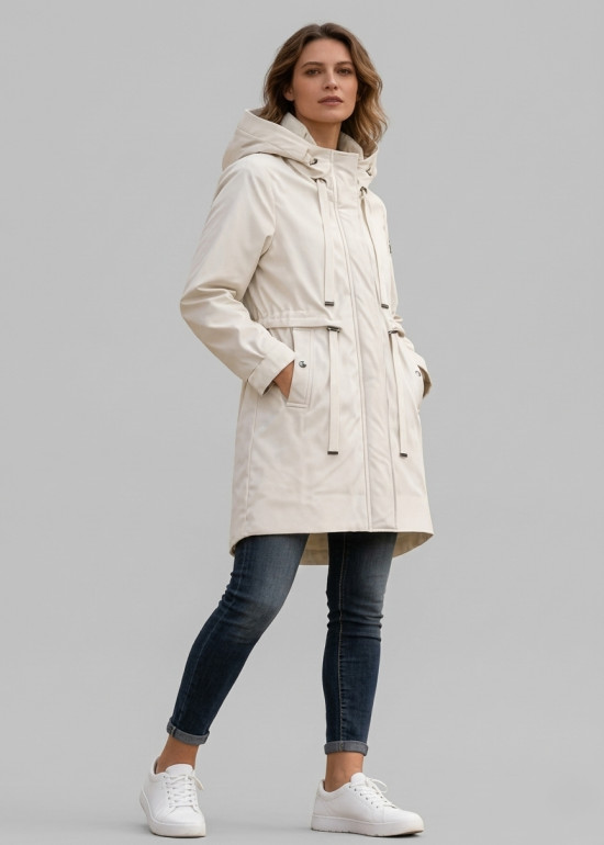 Ecru jarná parka s veľkou kapucňou
