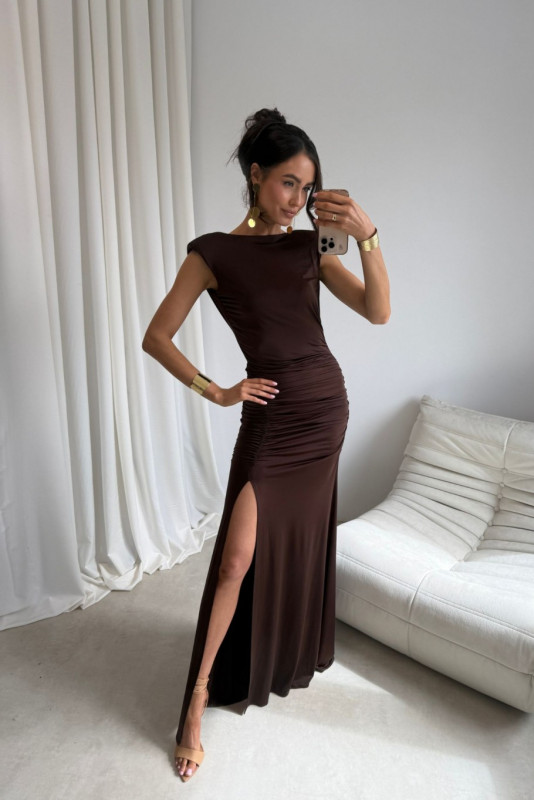 Maxi šaty v hnedej farbe Aurelia