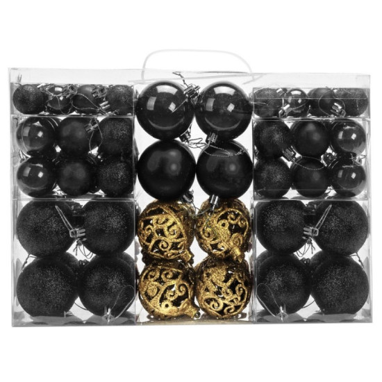 Ozdoby na stromček čierna/zlatá, 100 kusov