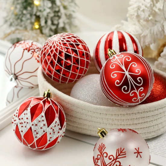 Ozdoby na stromček červená/biela, 8 cm, 16 kusov