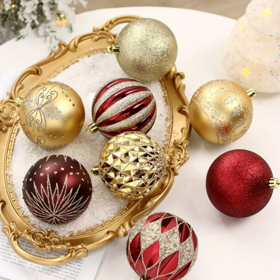 Ozdoby na stromček zlatá/bordová, 8 cm, 16 kusov