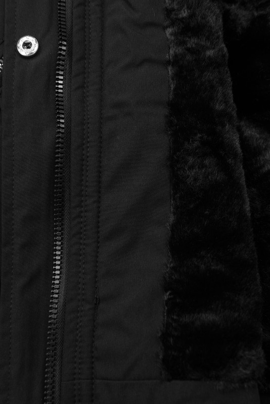 Čierna zimná parka s umelou kožušinou