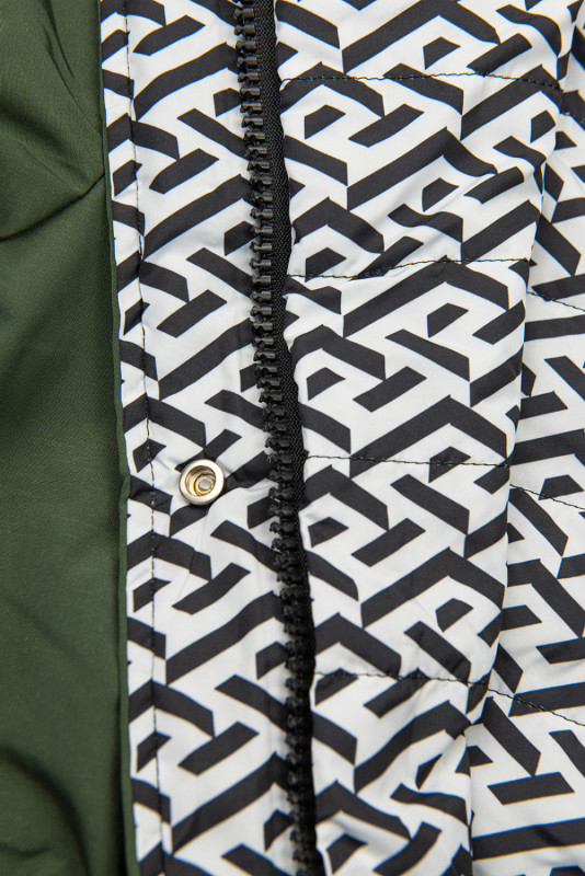 Prechodná vzorovaná obojstranná parka khaki