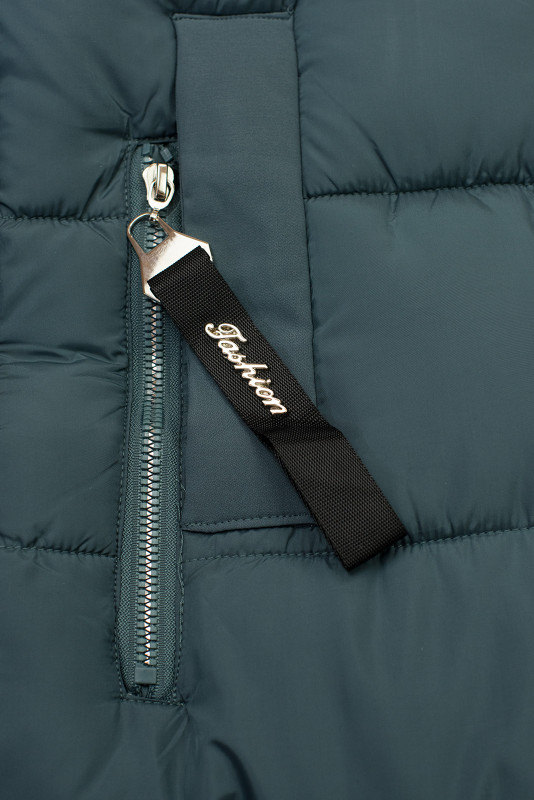 Petrolejovo zelená dlhá zimná bunda s kožušinou