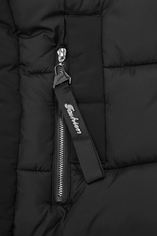 Čierna dlhá zimná bunda s kožušinou