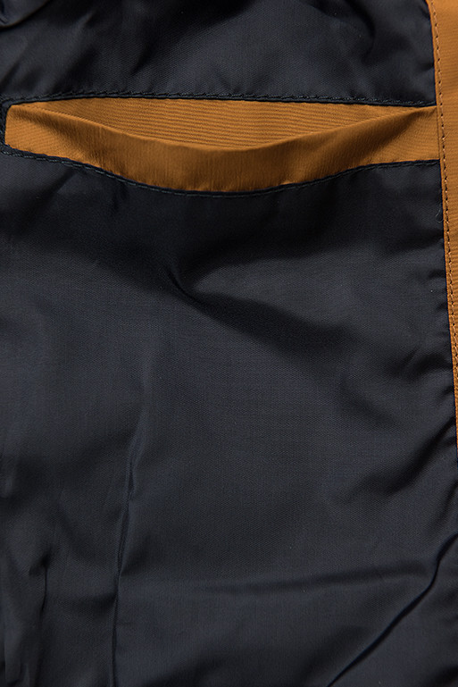 Hnedá/modrá basic jarná parka s kapucňou