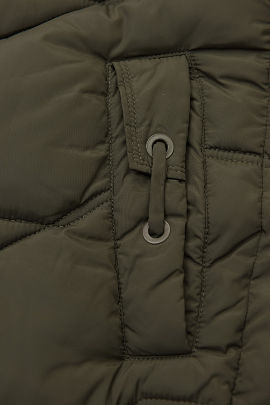 Elegantná zimná bunda s kožušinou, khaki