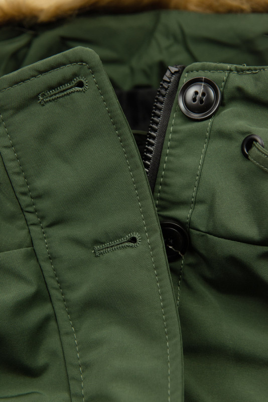 Army zelená parka s odopínateľnou umelou kožušinou