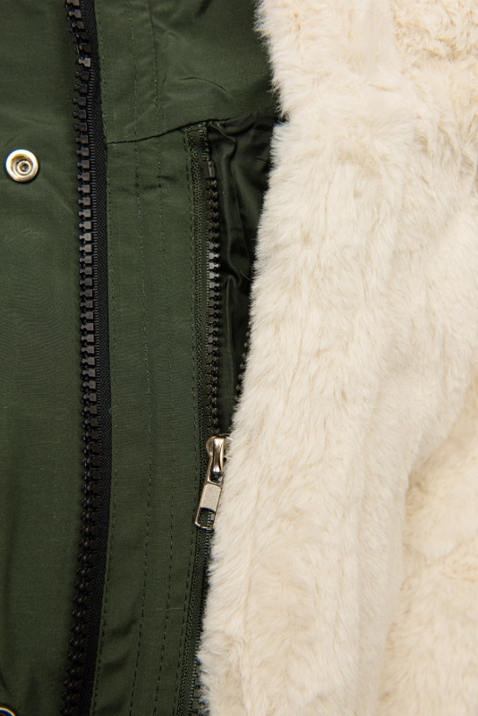 Khaki parka s odnímateľnou plyšovou podšívkou
