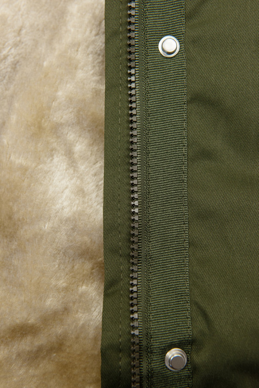 Khaki parka s odnímateľným futrom a kožušinou