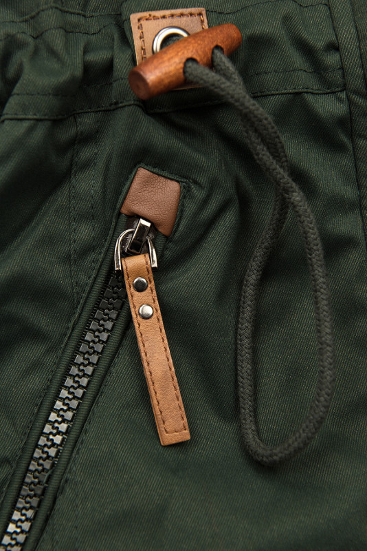 Khaki predĺžená parka s plyšom