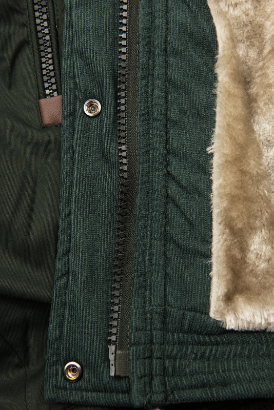 Khaki predĺžená parka s plyšom