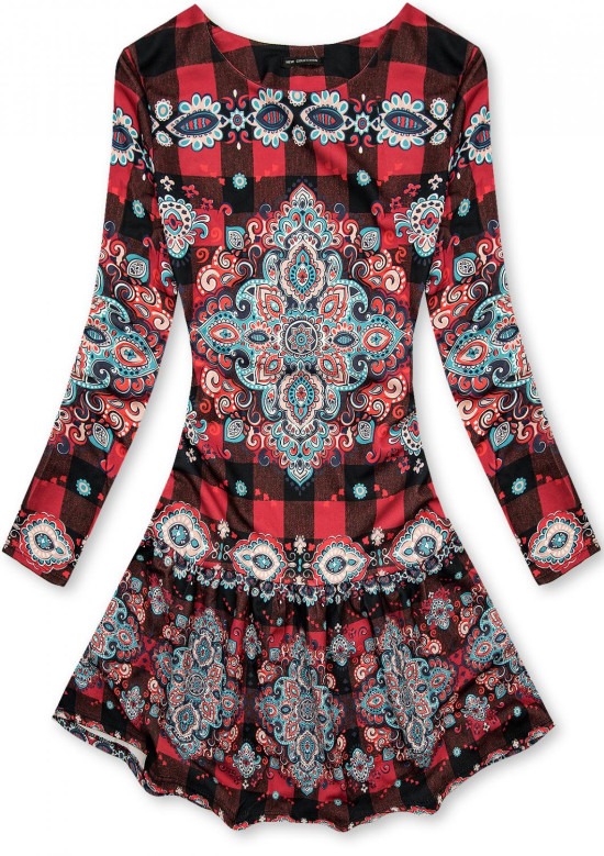 Červené kárované šaty so vzorom