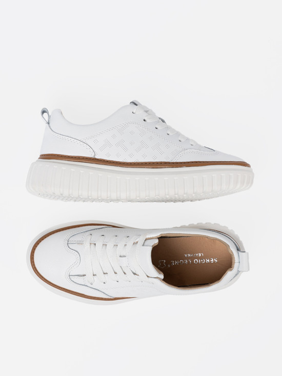 Biele kožené sneakersy na platforme Sergio Leone