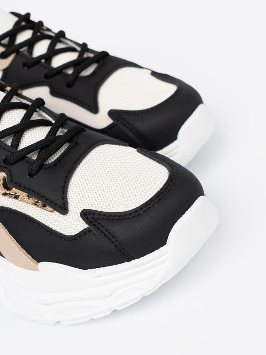 Čierno-béžové dámske sneakersy na hrubej podrážke