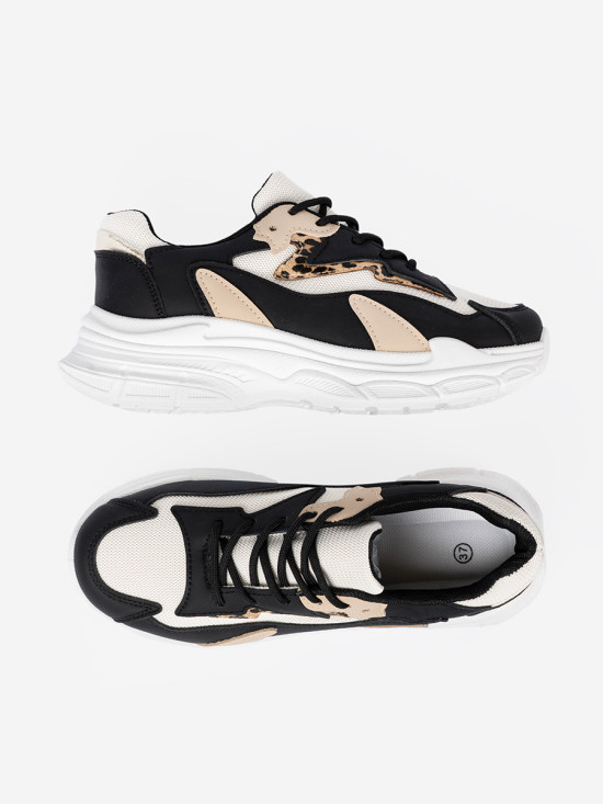 Čierno-béžové dámske sneakersy na hrubej podrážke
