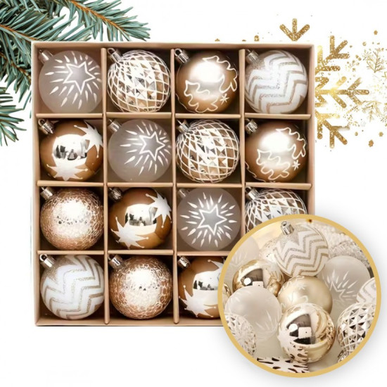 Ozdoby na stromček zlaté, 6 cm, 16 kusov