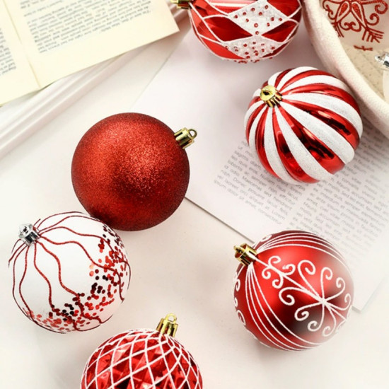 Ozdoby na stromček červená/biela, 8 cm, 16 kusov