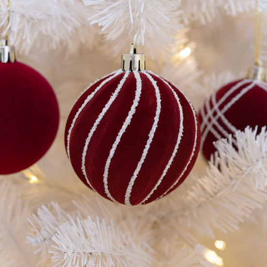 Vínovočervené velúrové ozdoby na stromček, 8 cm, 9 kusov