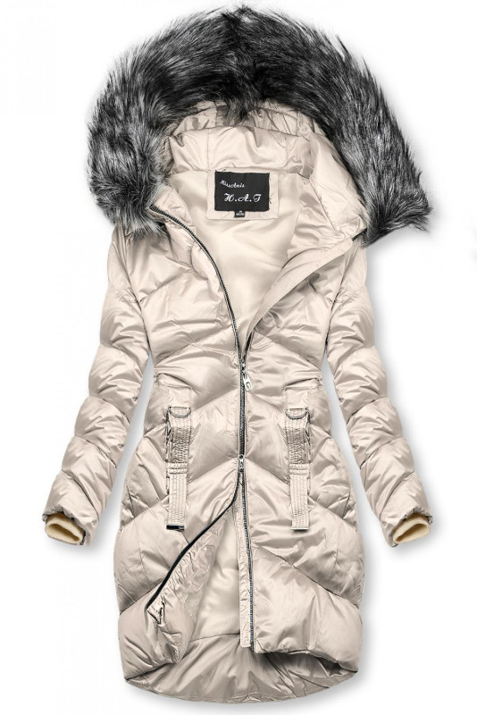 Krémová lesklá prešívaná bunda na zimu