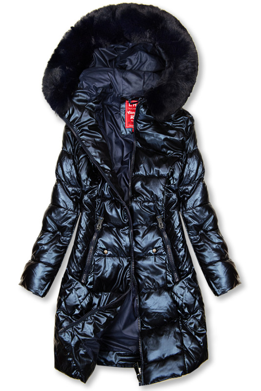 Tmavomodrá lesklá prešívaná bunda